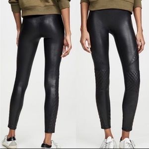 Spanx Faux Leather Black Leggings With Quilted Design Size Medium
